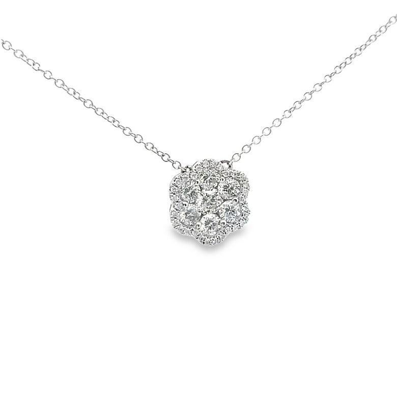 Flower Illusion Set Diamond Necklace 0.71ct 14K White Gold  In New Condition For Sale In New York, NY