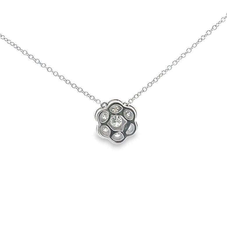Flower Illusion Set Diamond Necklace 0.71ct 14K White Gold  For Sale 1