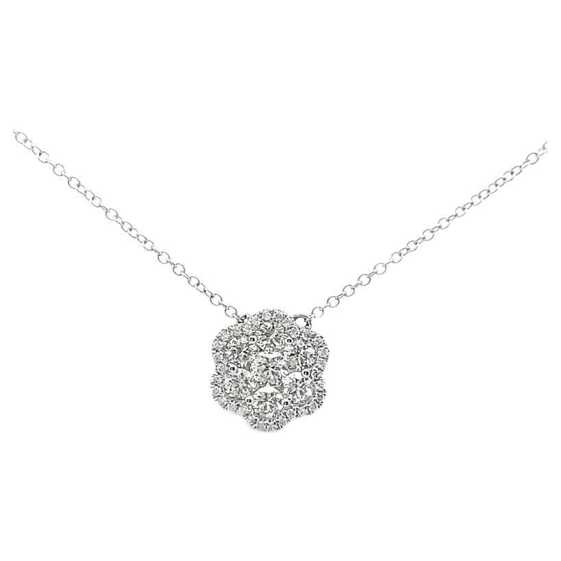 Flower Illusion Set Diamond Necklace 0.71ct 14K White Gold  For Sale