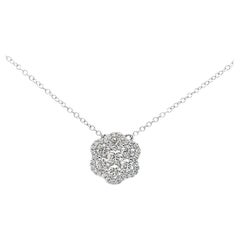 Blumen-Halskette mit Diamanten in Illusion gefasst 0,71 Karat 14K Weißgold 