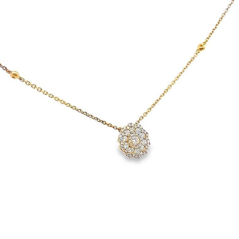 Modern Flower Illusion Set Diamond Necklace 0.95ct 14K Yellow Gold  For Sale