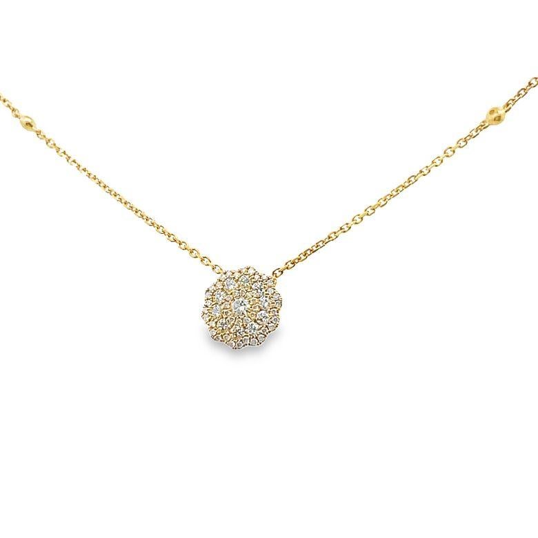 Brilliant Cut Flower Illusion Set Diamond Necklace 0.95ct 14K Yellow Gold  For Sale