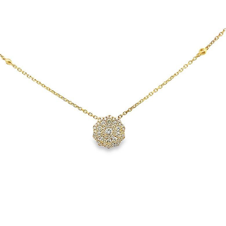 Flower Illusion Set Diamond Necklace 0.95ct 14K Yellow Gold  In New Condition For Sale In New York, NY