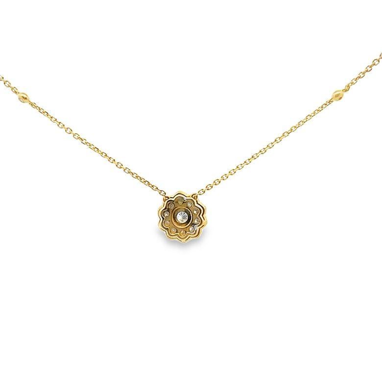 Women's Flower Illusion Set Diamond Necklace 0.95ct 14K Yellow Gold  For Sale