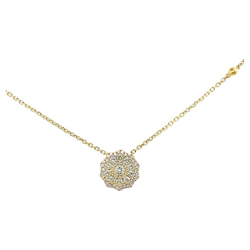 Flower Illusion Set Diamond Necklace 0.95ct 14K Yellow Gold  For Sale