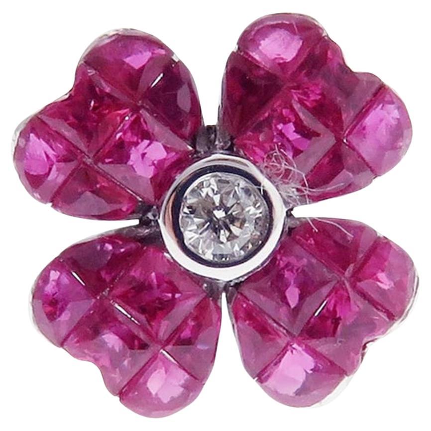 Flower Invisible Ruby Earring Ring Set