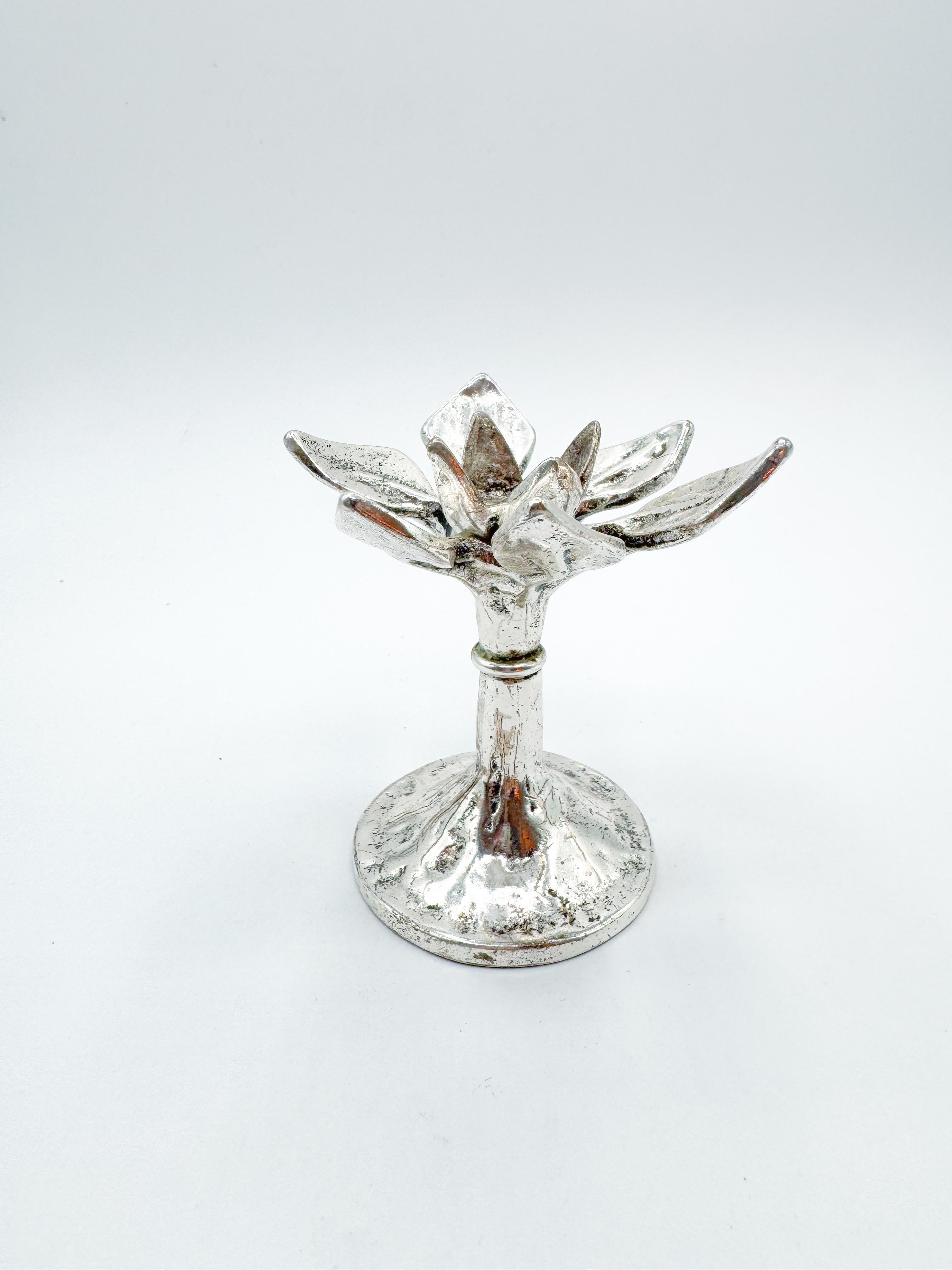 Vintage Italian Silver Lotus Flower Candlestick Holder Art Nouveau In Good Condition For Sale In Toronto, CA