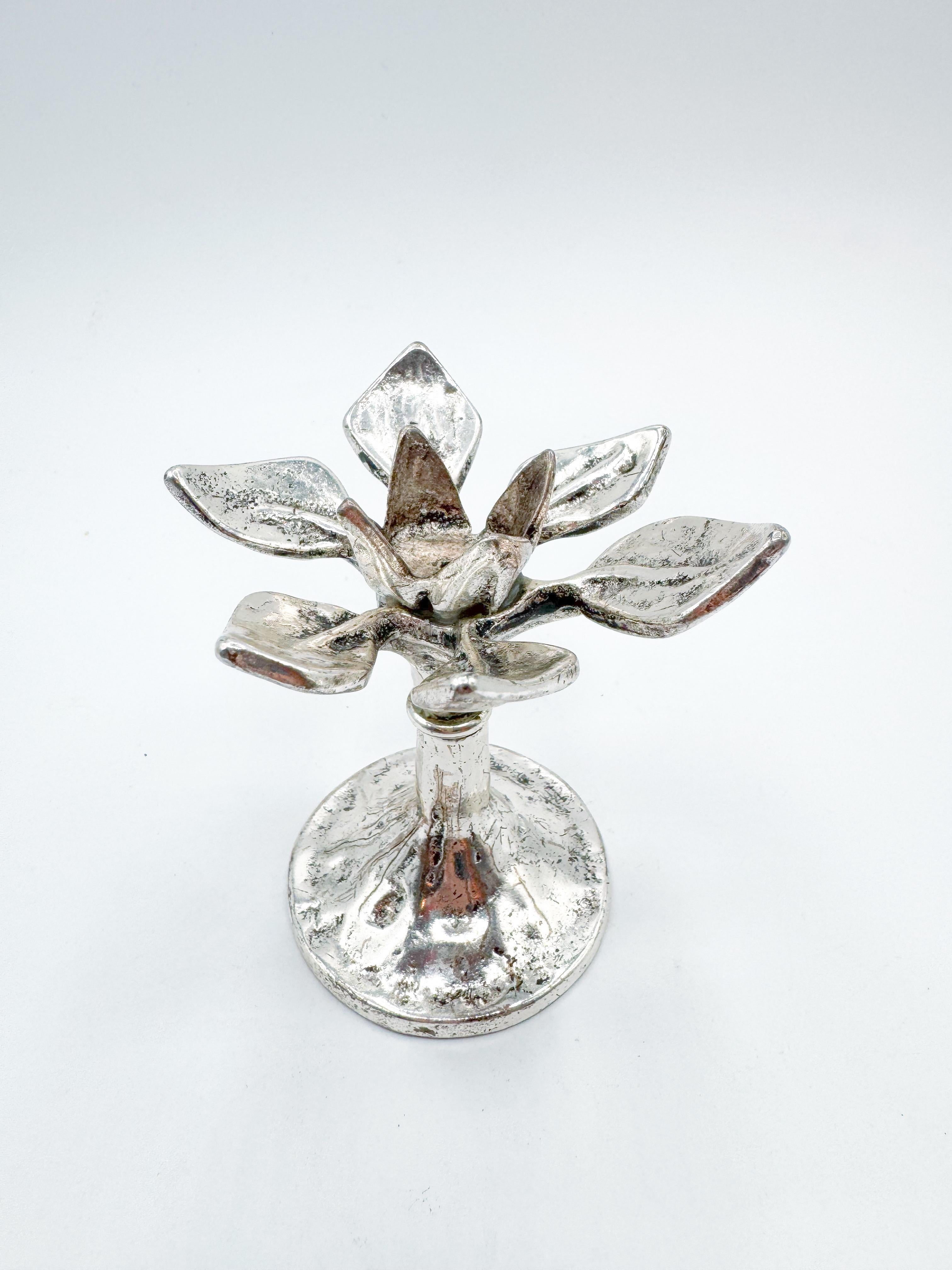 20th Century Vintage Italian Silver Lotus Flower Candlestick Holder Art Nouveau For Sale
