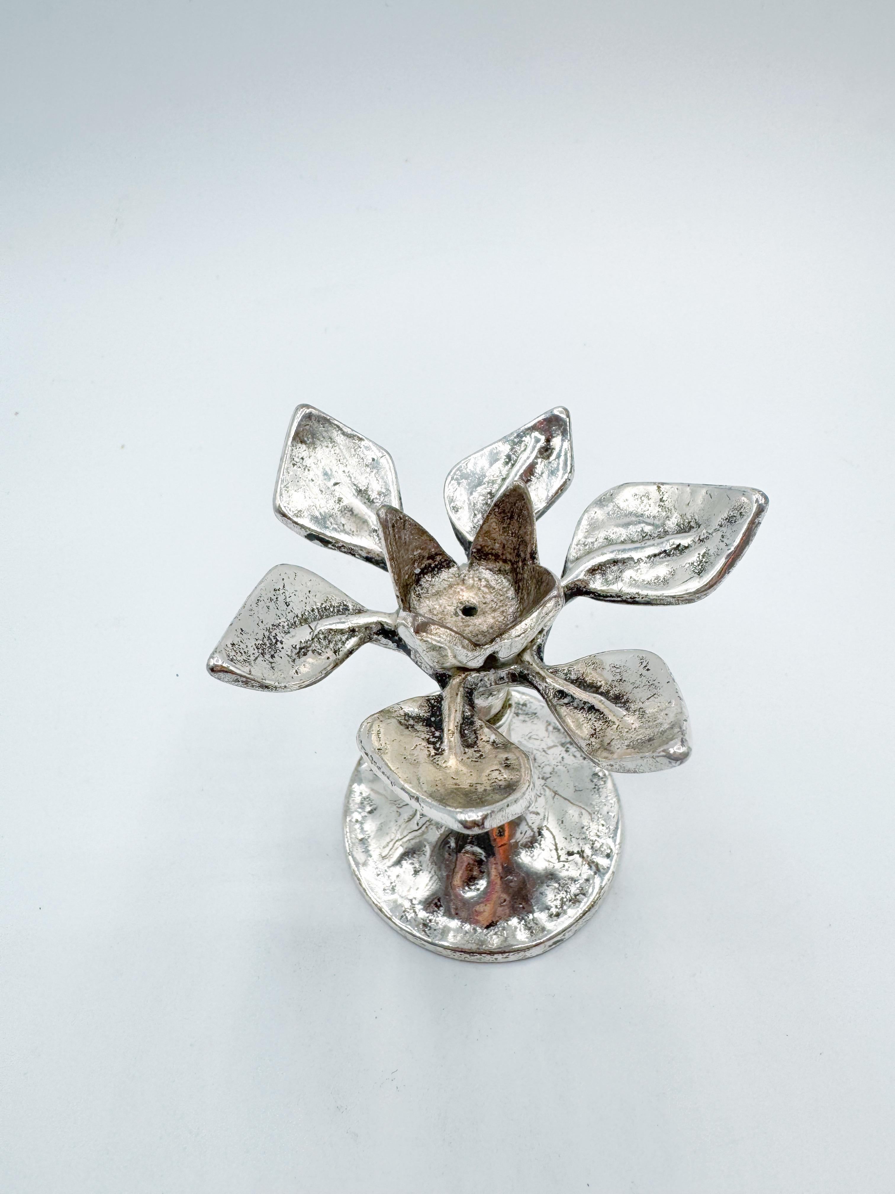Metal Vintage Italian Silver Lotus Flower Candlestick Holder Art Nouveau For Sale