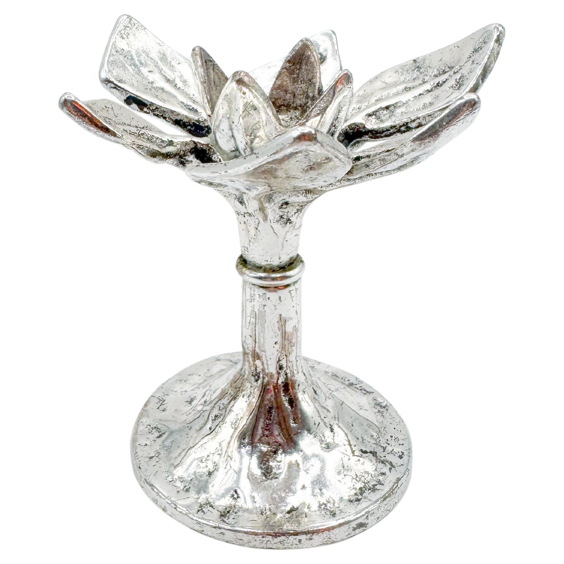 Vintage A. Silver Portacandele Fiore di Loto Art Nouveau