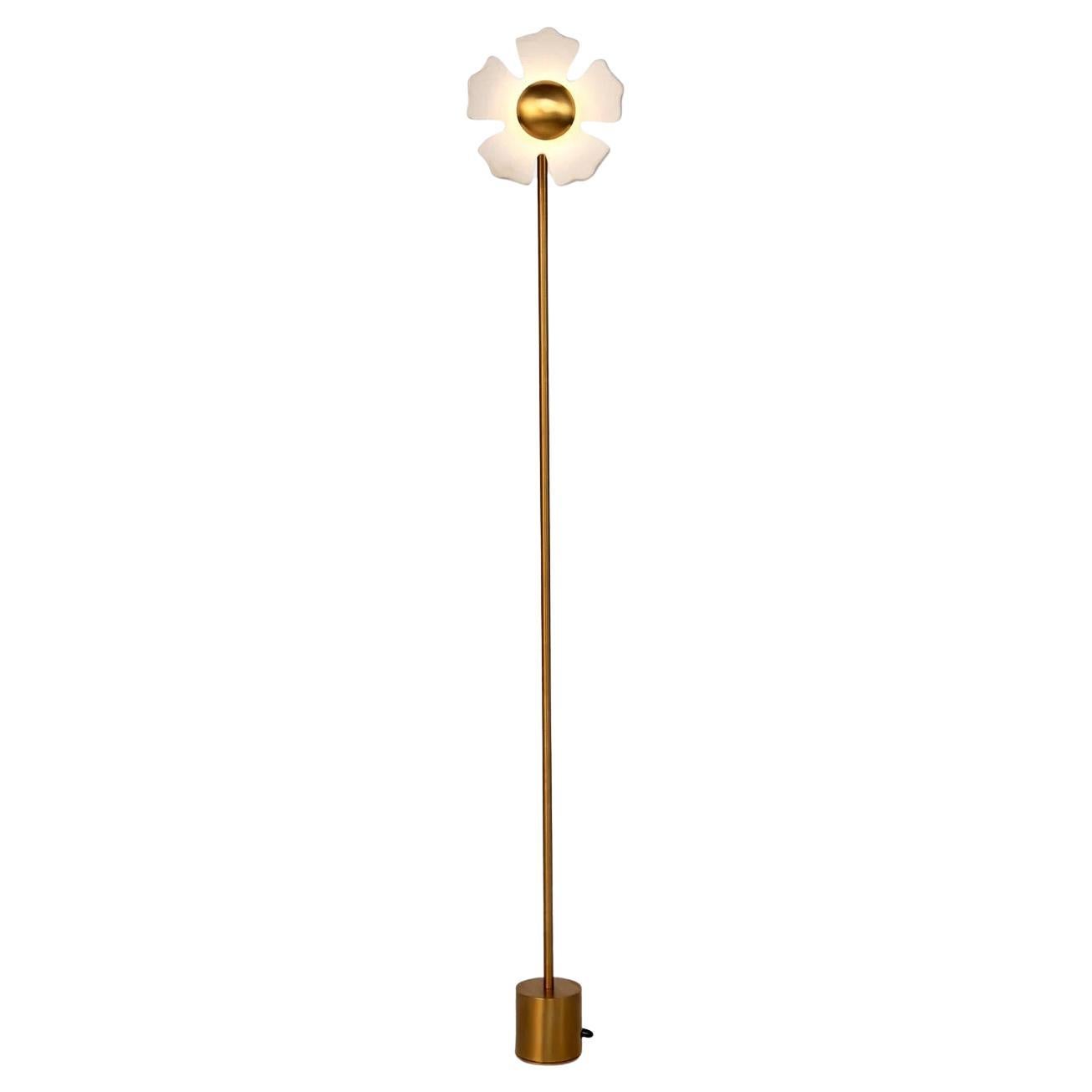 Flower Ivory Ceramic and Brushed Gold Floor Lamp by Hatsu