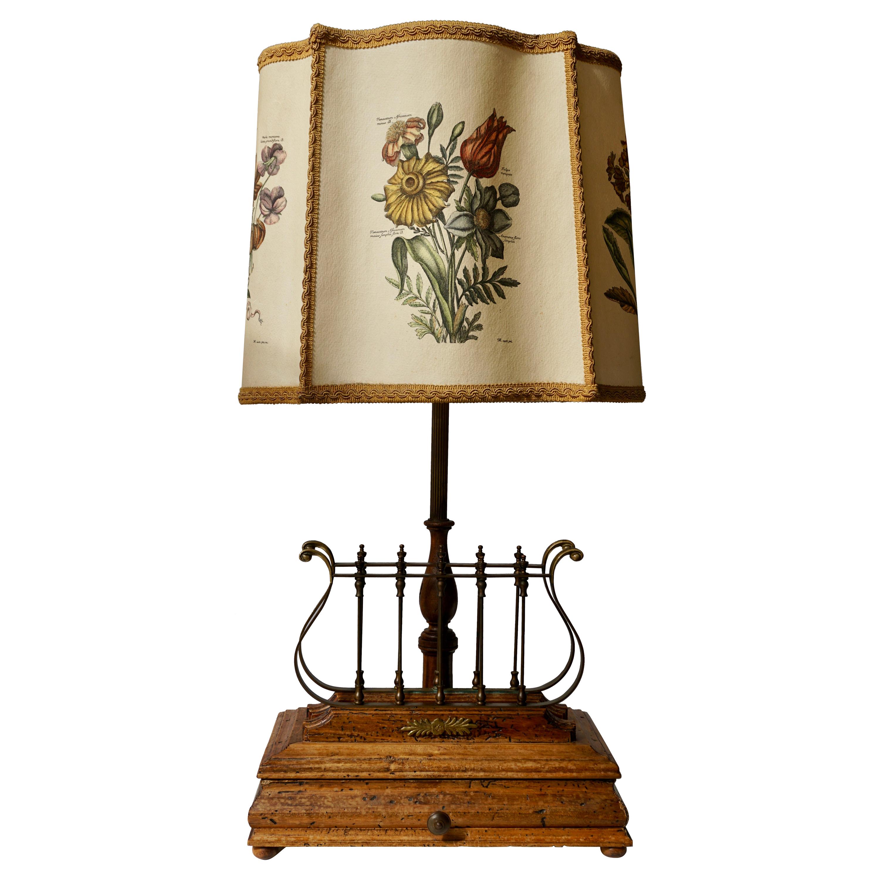 Flower Lamp in Wood and Brass For Sale