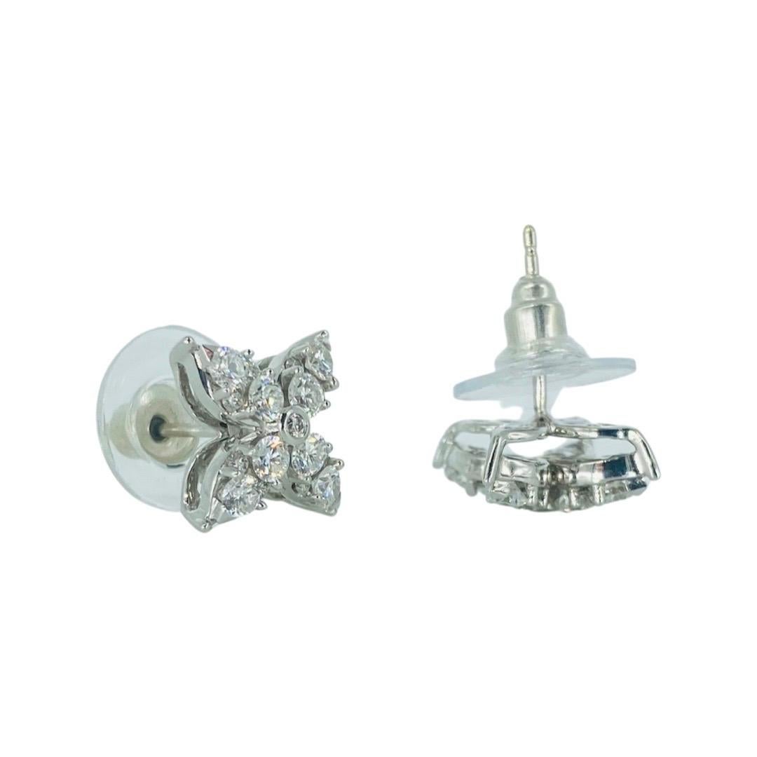 Flower Leaf 1.00 Carat Diamonds Stud Earrings 14k White Gold For Sale 1