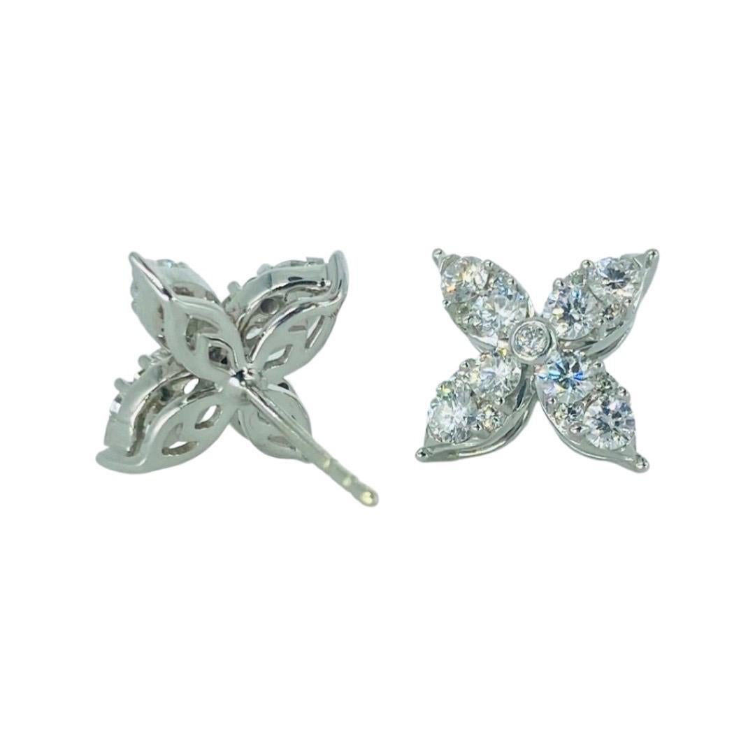 Flower Leaf 1.00 Carat Diamonds Stud Earrings 14k White Gold For Sale 2