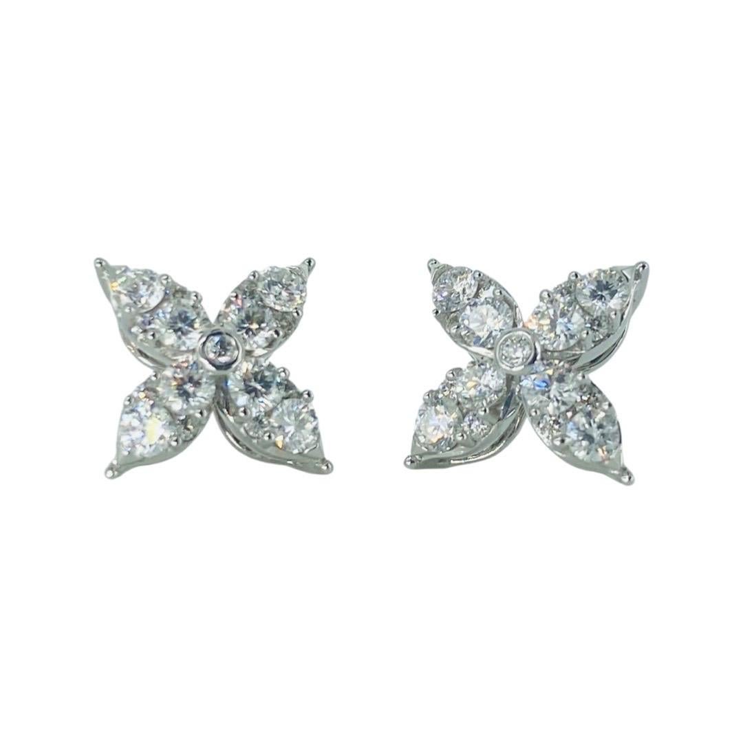 Flower Leaf 1.00 Carat Diamonds Stud Earrings 14k White Gold For Sale