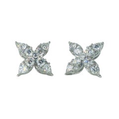 Vintage Flower Leaf 1.00 Carat Diamonds Stud Earrings 14k White Gold