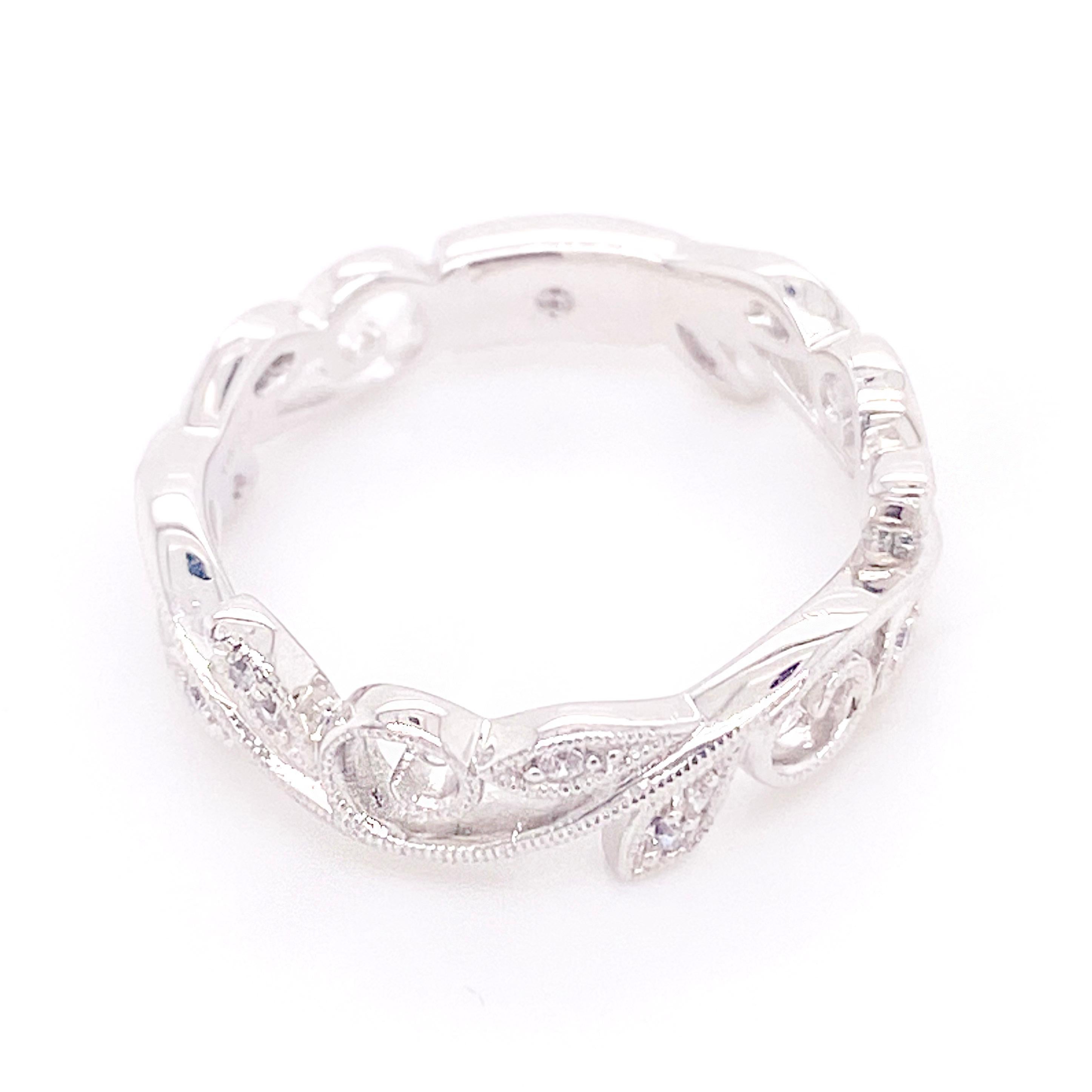 For Sale:  Flower Leaf Ring W Filigree Design W Diamonds & 14k White Gold, Ring is Sizable 3