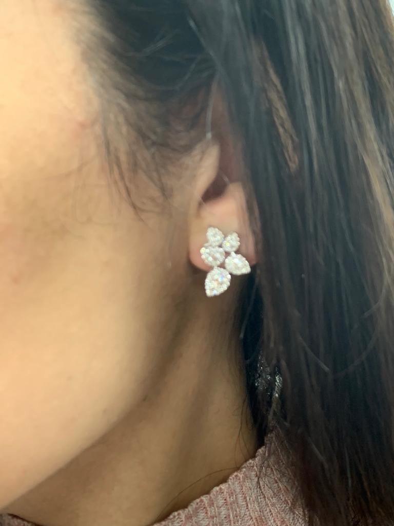 Flower Leaves Diamonds Cluster Studs Earrings For Sale 5