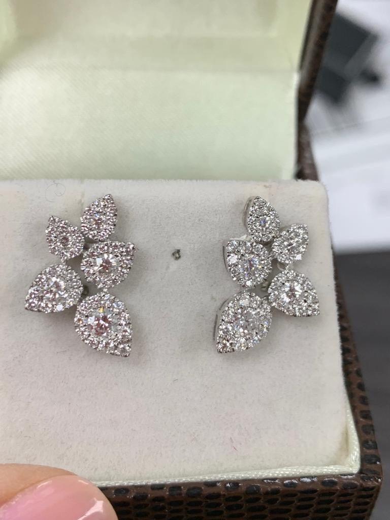 Flower Leaves Diamonds Cluster Studs Earrings For Sale 6