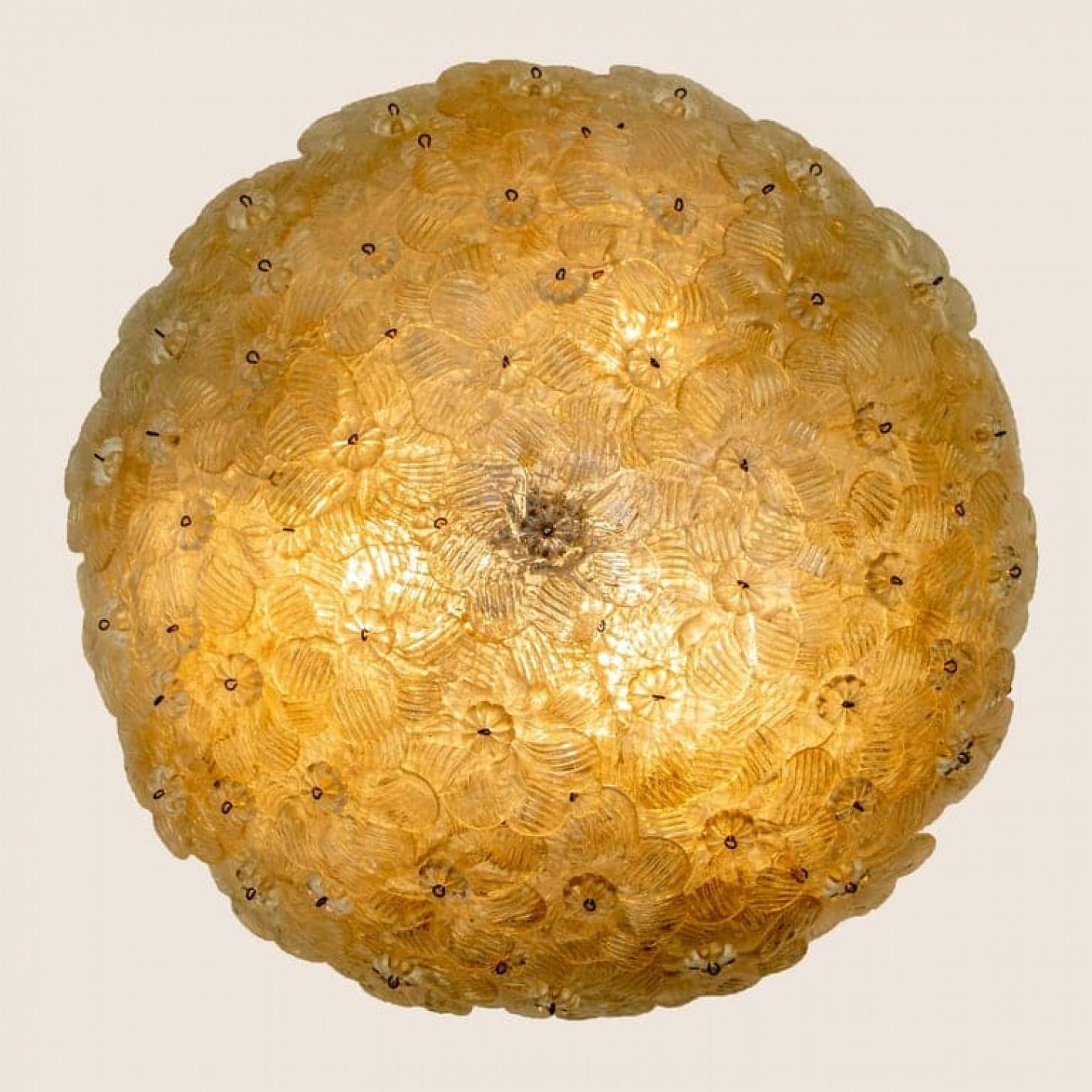 Metal Flower Light Fixture or Flush Mount in the style of Barovier, 1990s For Sale