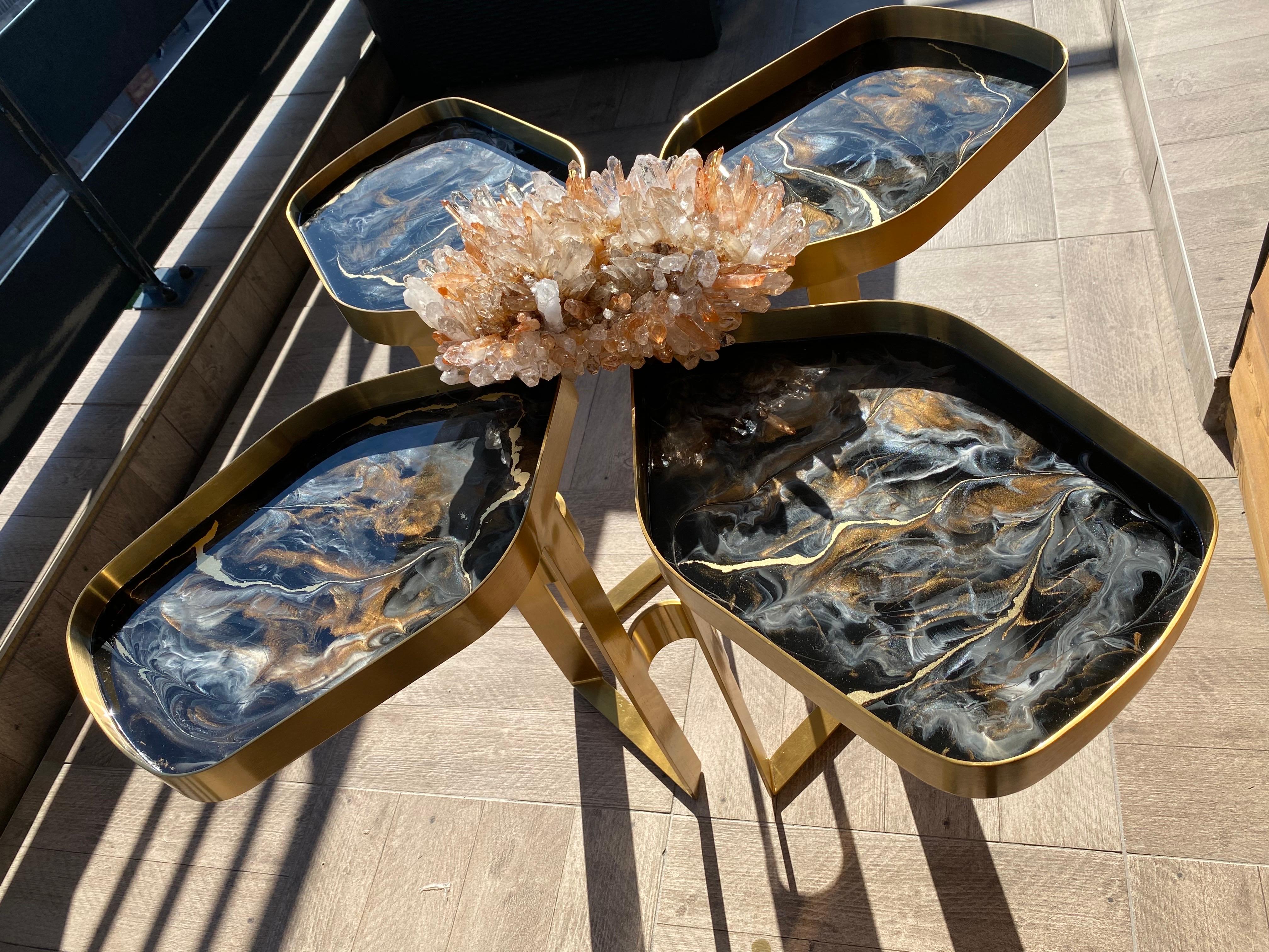Art Deco Flower, Marble and geode inspired table For Sale