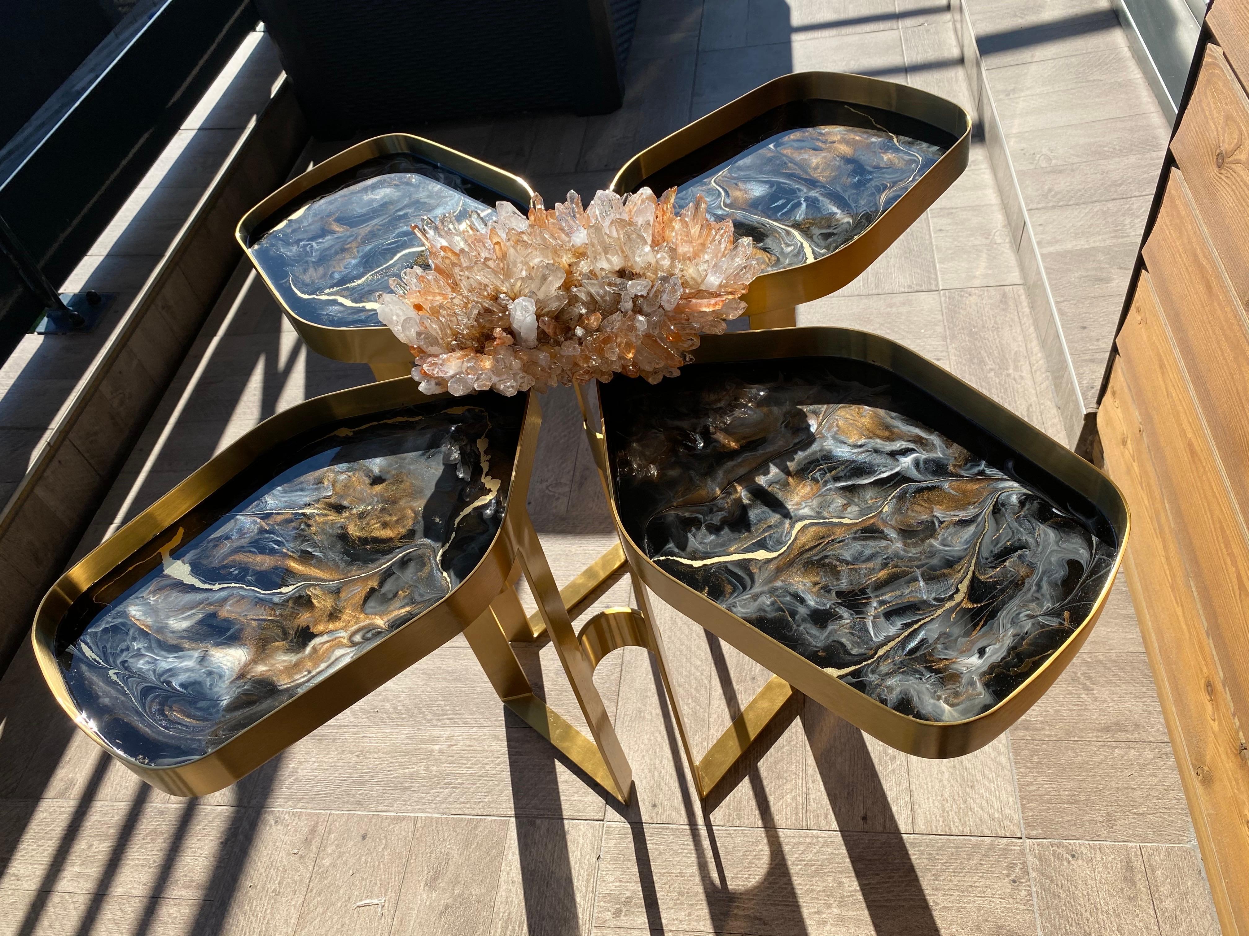 French Flower, Marble and geode inspired table For Sale