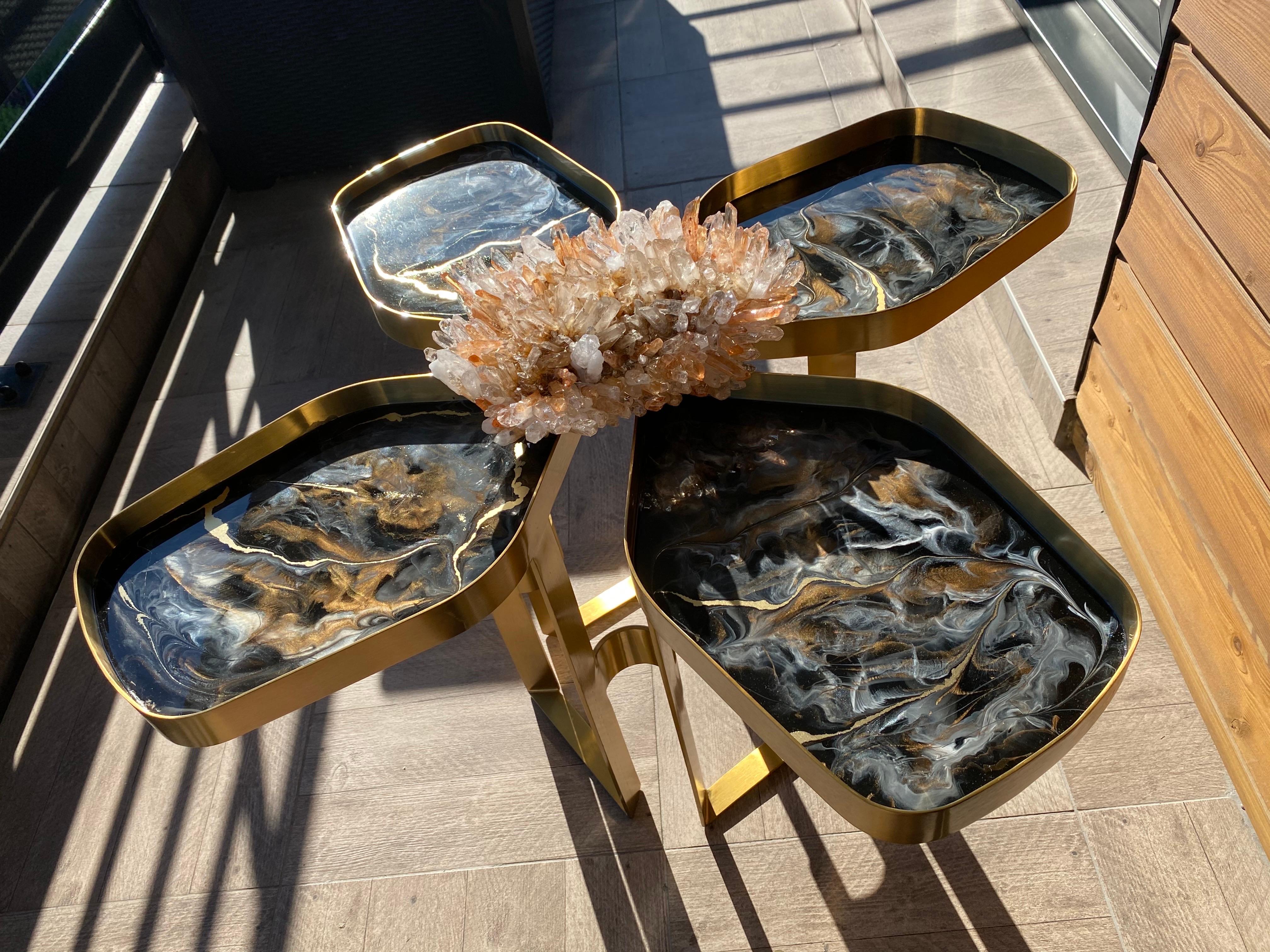 Cast Flower, Marble and geode inspired table For Sale