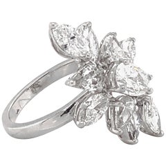 Flower Marquise Pear Cut Diamonds 3.71 Carat Platinum Fashion Ring