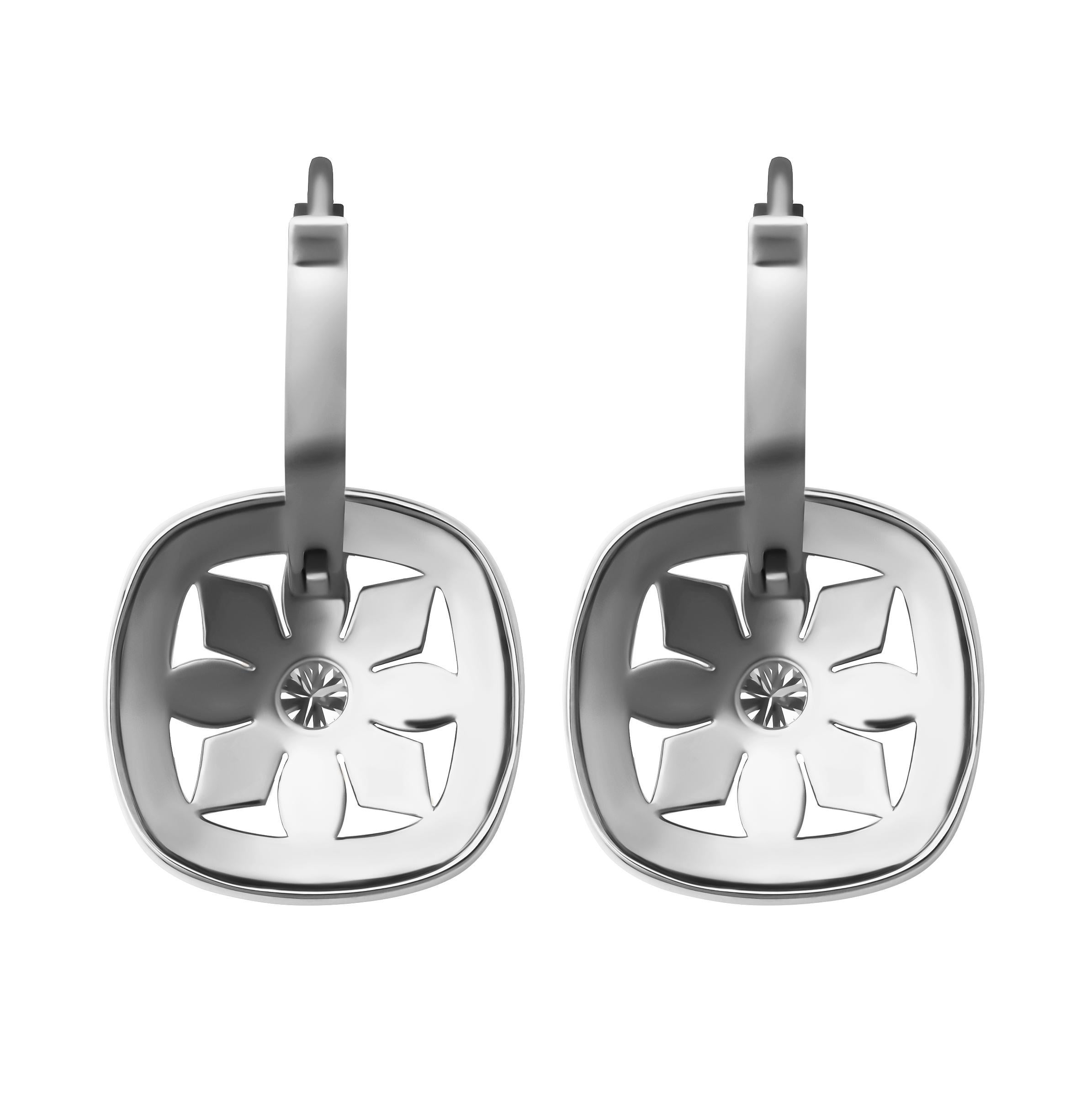 Modern Flower Milgrain Earrings in 14K White Gold For Sale