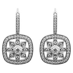 Flower Milgrain Earrings in 14K White Gold