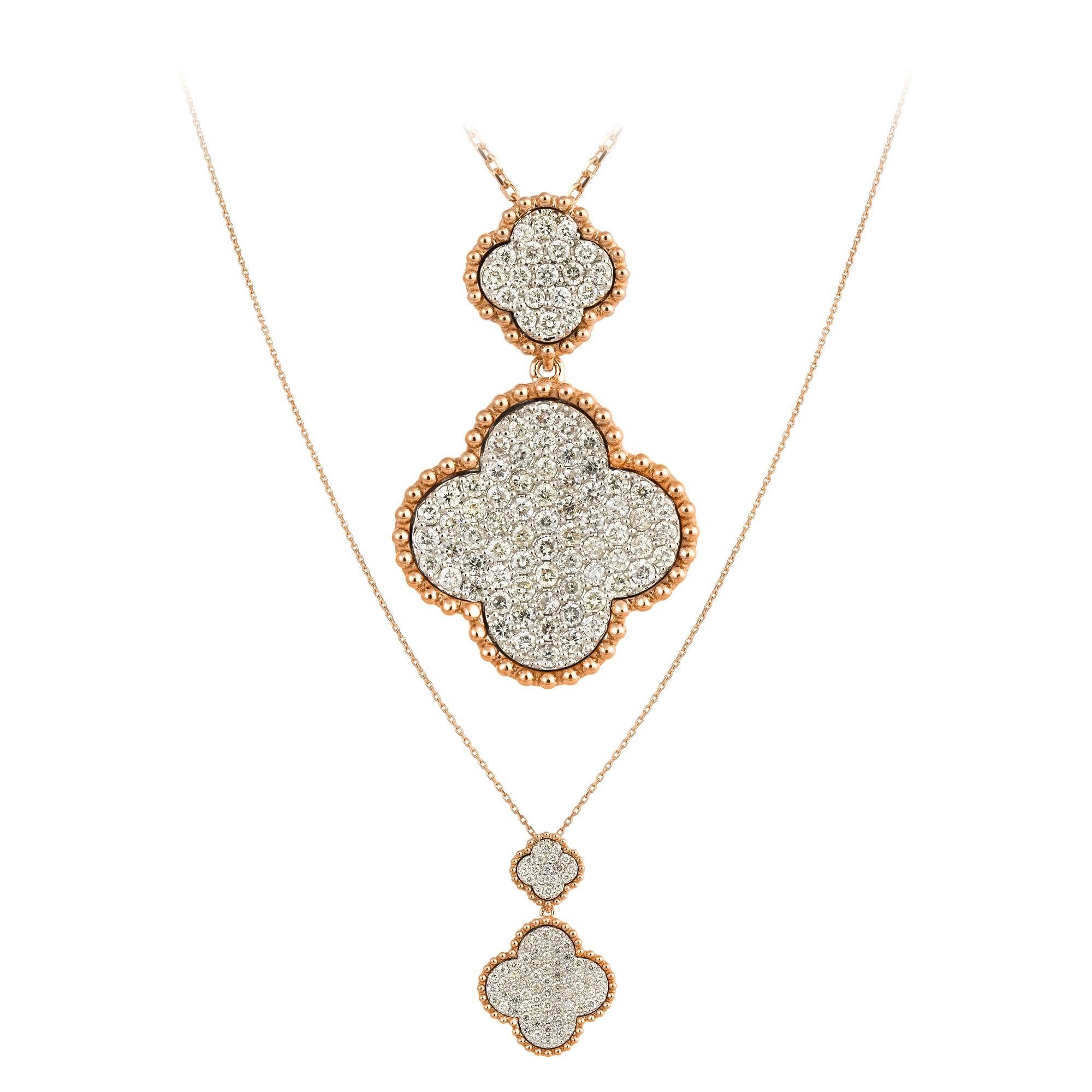 Women's Flower Modern White Pink Gold 18K Necklace Diamond for Her For Sale