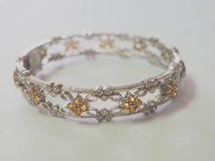 Flower Motif 3.50ct Citrine & CZ Sterling Silver Bangle Bracelet, 6.7cm Diameter