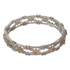 Flower Motif 3.50ct Citrine 
CZ Sterling Silver Bangle Bracelet, 6.7cm Diameter