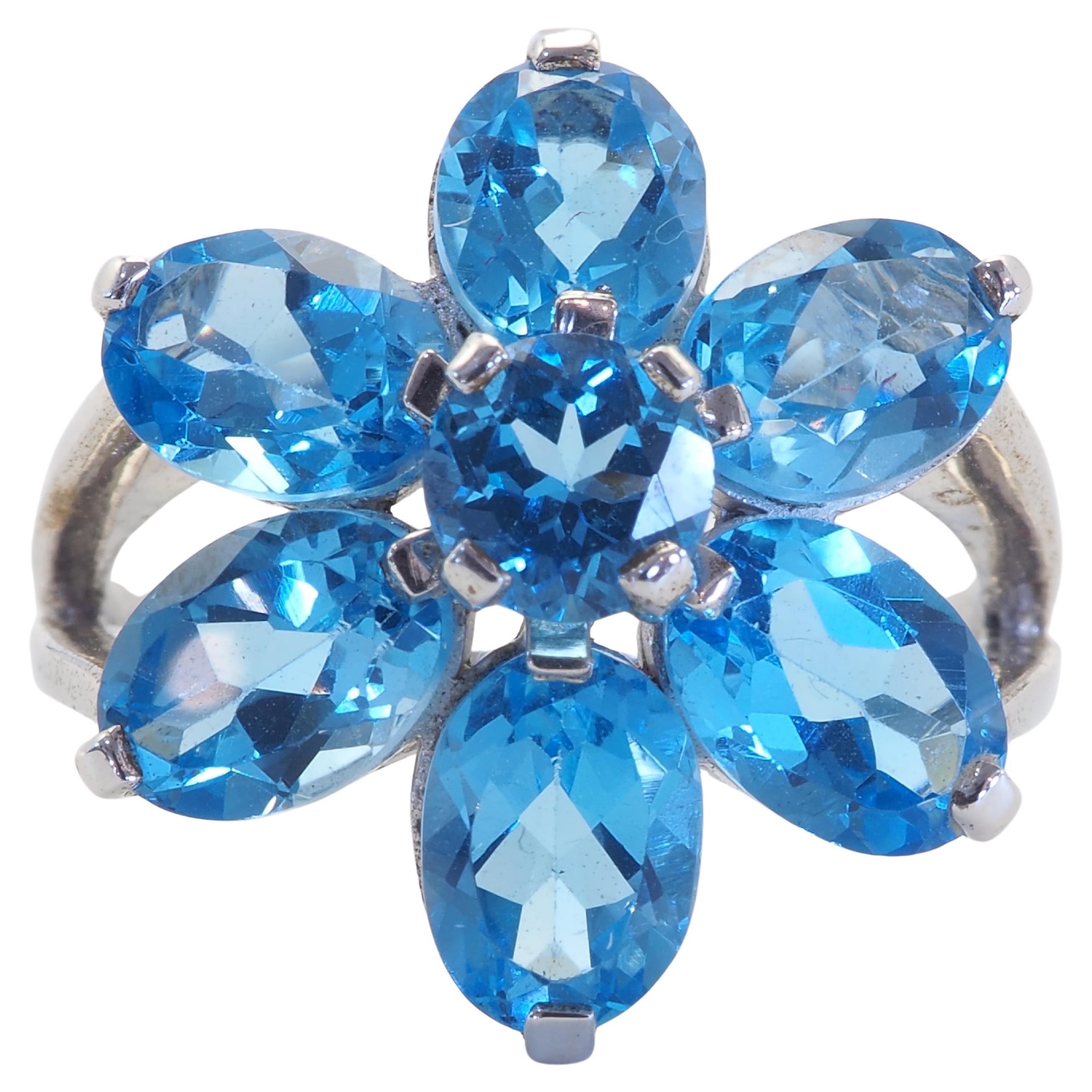 Flower Motif 4.74ct Blue Topaz Sterling Silver Fashion Ring