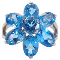 Flower Motif 4.74ct Blue Topaz Sterling Silver Fashion Ring
