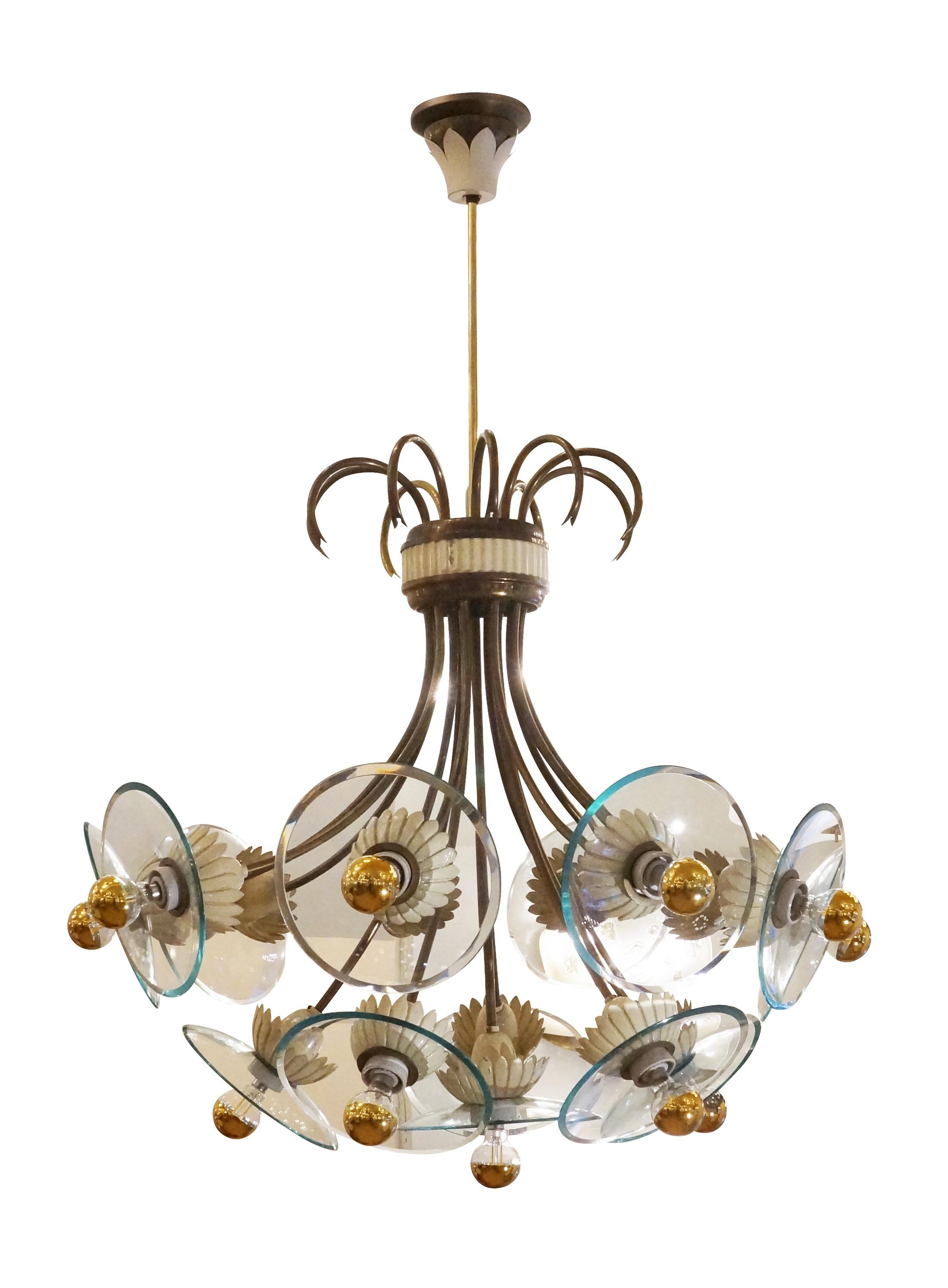 Mid-Century Modern Flower Motif Chandelier Attributed Pietro Chiesa for Fontana Arte For Sale