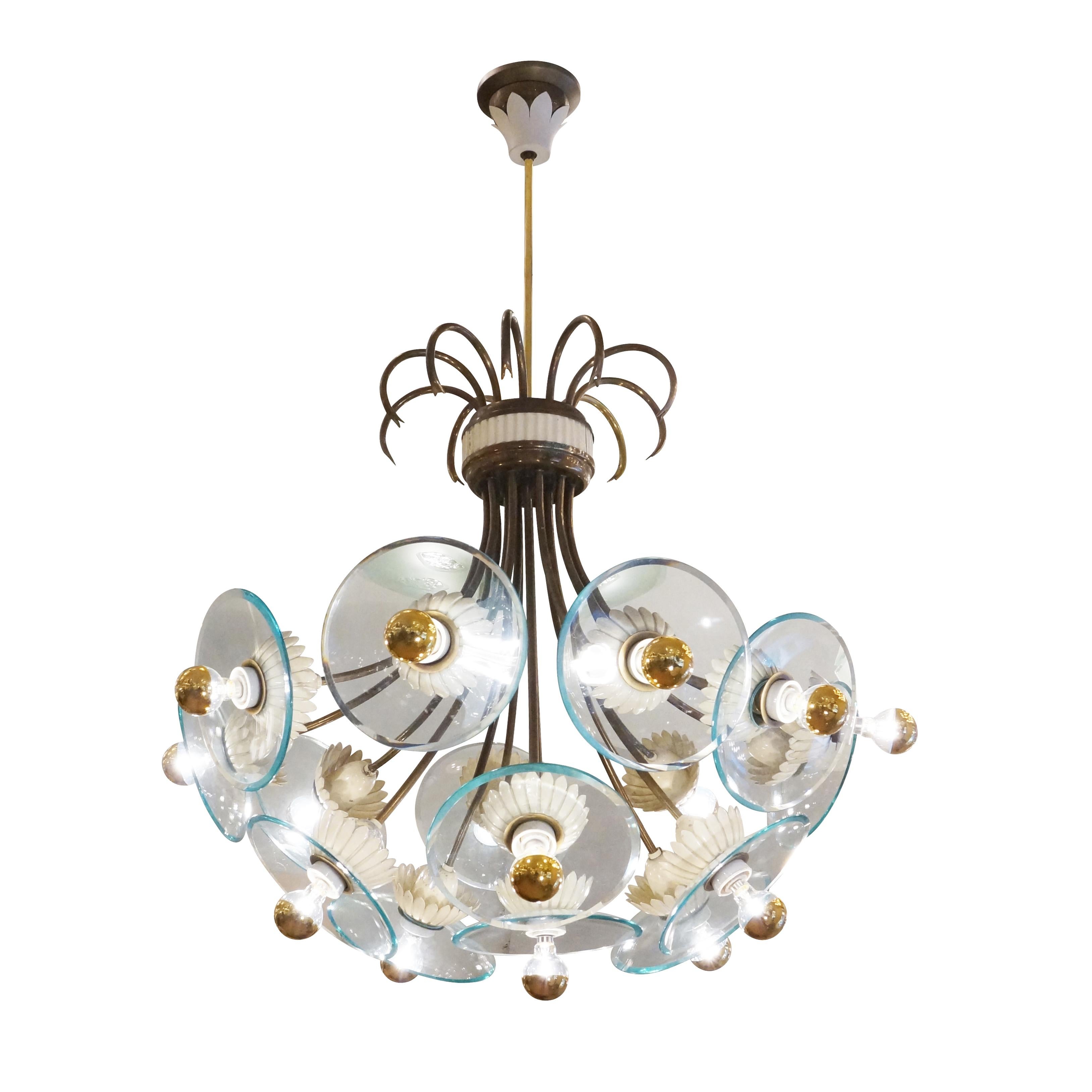 Mid-20th Century Flower Motif Chandelier Attributed Pietro Chiesa for Fontana Arte For Sale
