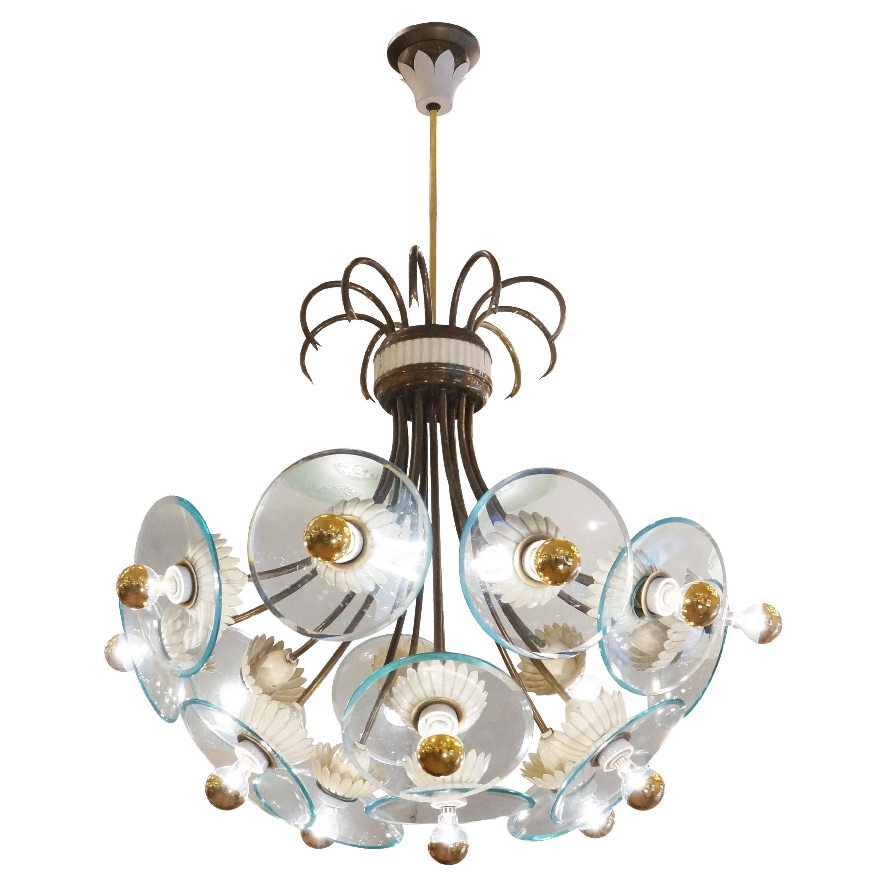 Flower Motif Chandelier Attributed Pietro Chiesa for Fontana Arte For Sale