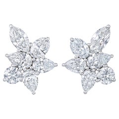 Flower Motif Cluster Earrings with Pear, Marquise, Oval and Round Diamonds