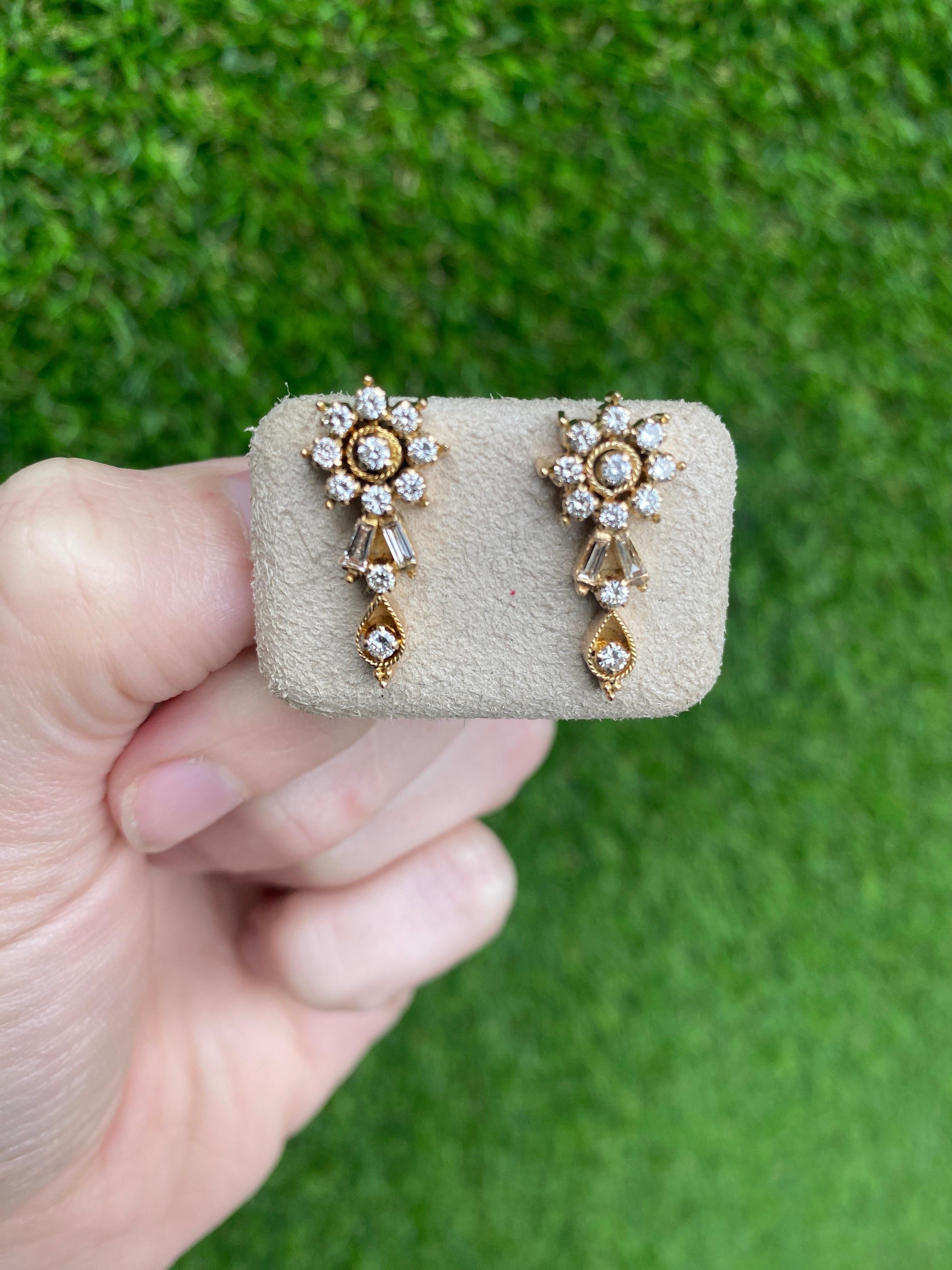 Contemporary Flower Motif Diamond Earrings For Sale