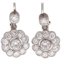 Flower Motif Diamond Platinum Earrings