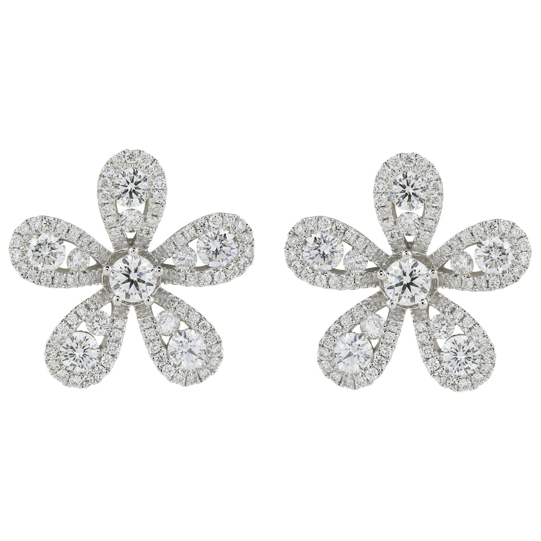 Flower Motif Diamond Stud Earrings For Sale