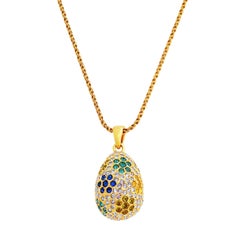 Flower Motif Pavé Crystal Egg Pendant Necklace By Joan Rivers, 1990s