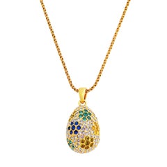 Vintage Flower Motif Pavé Crystal Egg Pendant Necklace By Joan Rivers, 1990s