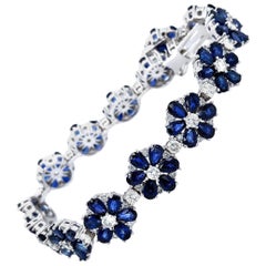 Flower Motif Sapphire and Diamonds Platinum Bracelet