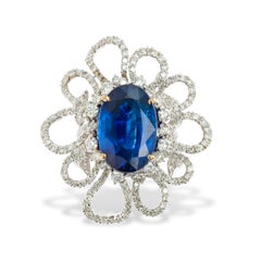 Flower Motif Sapphire & Diamond Ring