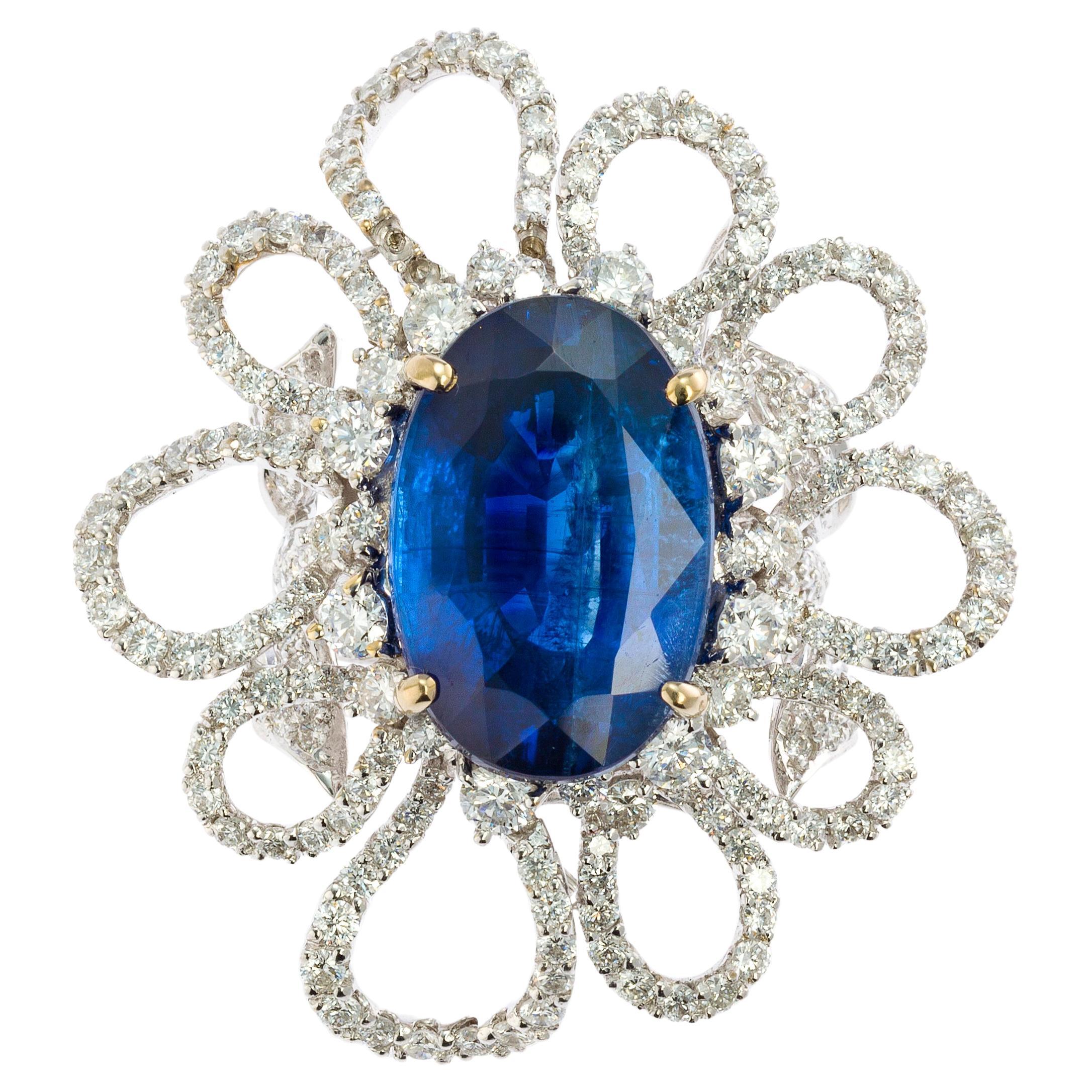 Flower Motif Sapphire & Diamond Ring For Sale
