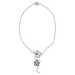 Floral Motif White and Black Diamond Necklace