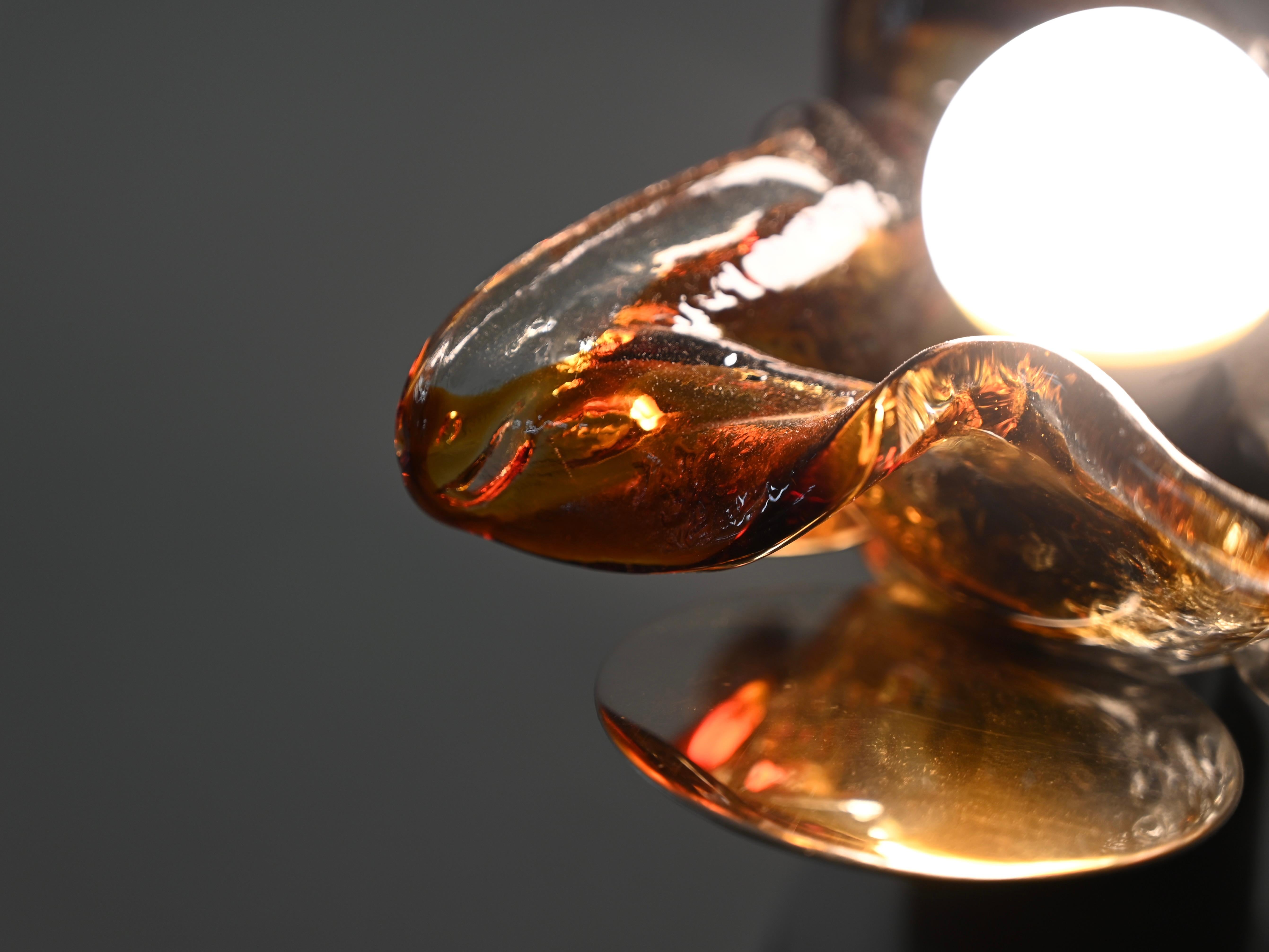 Lámparas de sobremesa Flor de cristal de Murano en cromo y cuero de Mazzega, Italia, años 70 en venta 4
