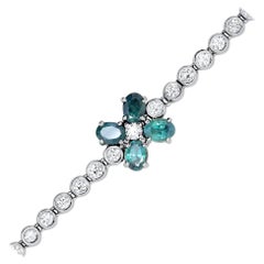 Flower Natural Color Changing Alexandrite White Diamond Bolo Bracelet 14K Gold